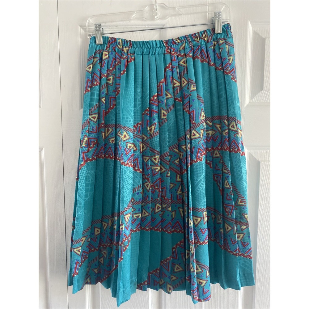 Women's Vintage Medium Andrea Gayle Blue Pleated Midi‎ Skirt Rockabilly Western